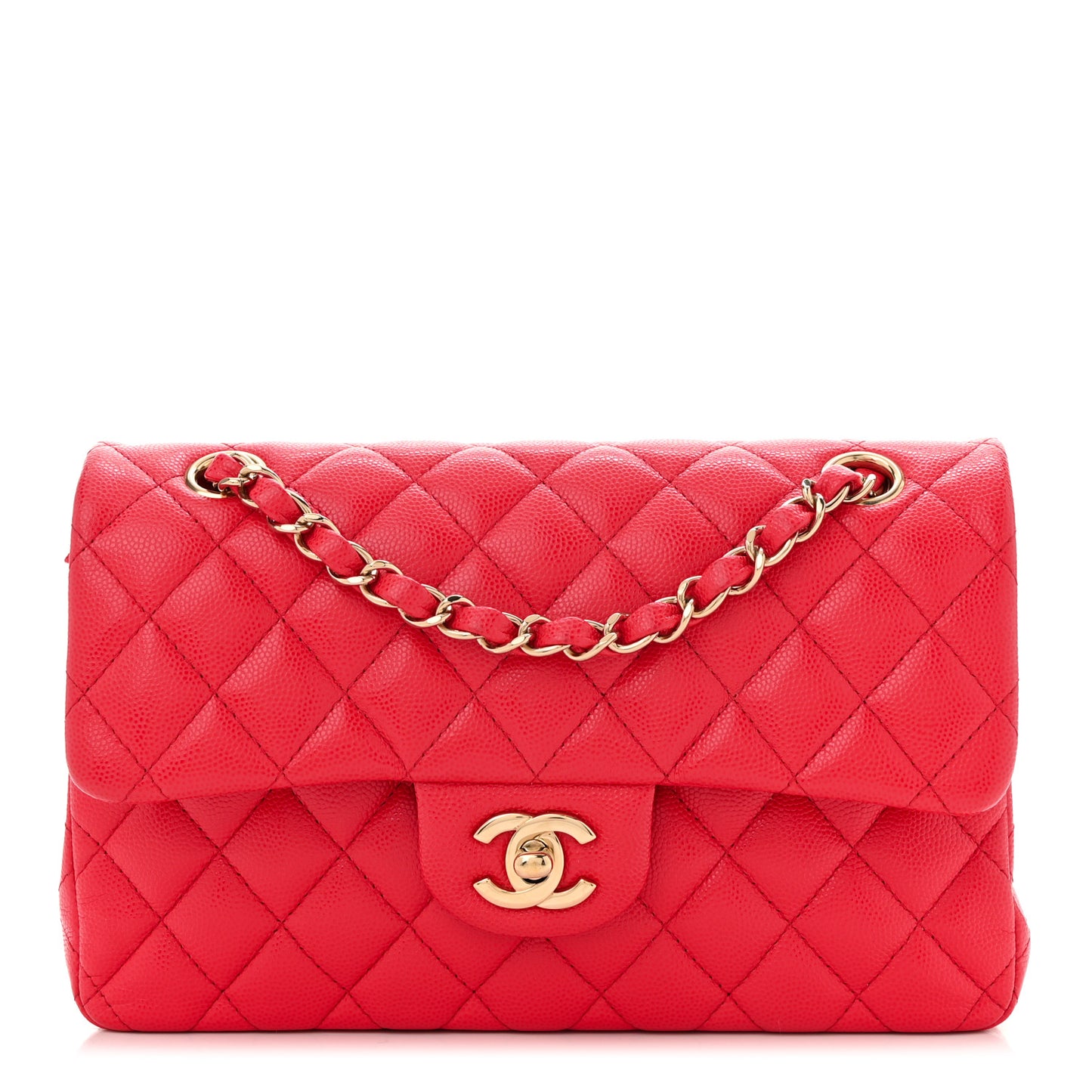 Caviar Quilted Small Double Flap Red