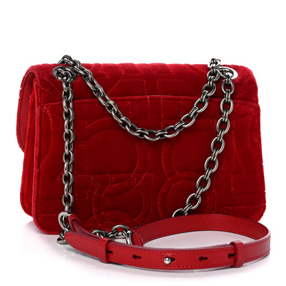 Salvatore Ferragamo Velvet Quilted Gancini Flap Bag Red 3 of 13