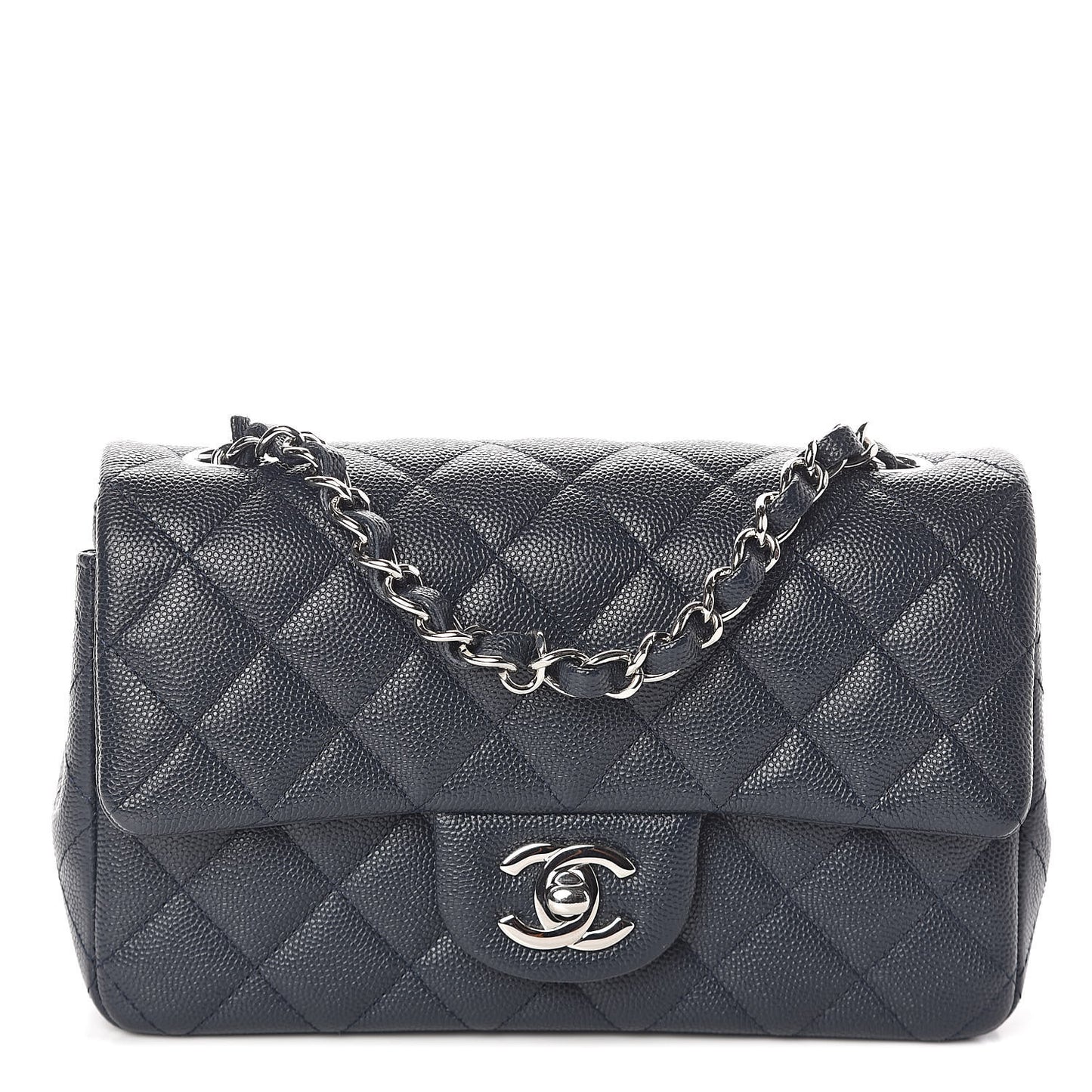 Caviar Quilted Mini Rectangular Flap Navy