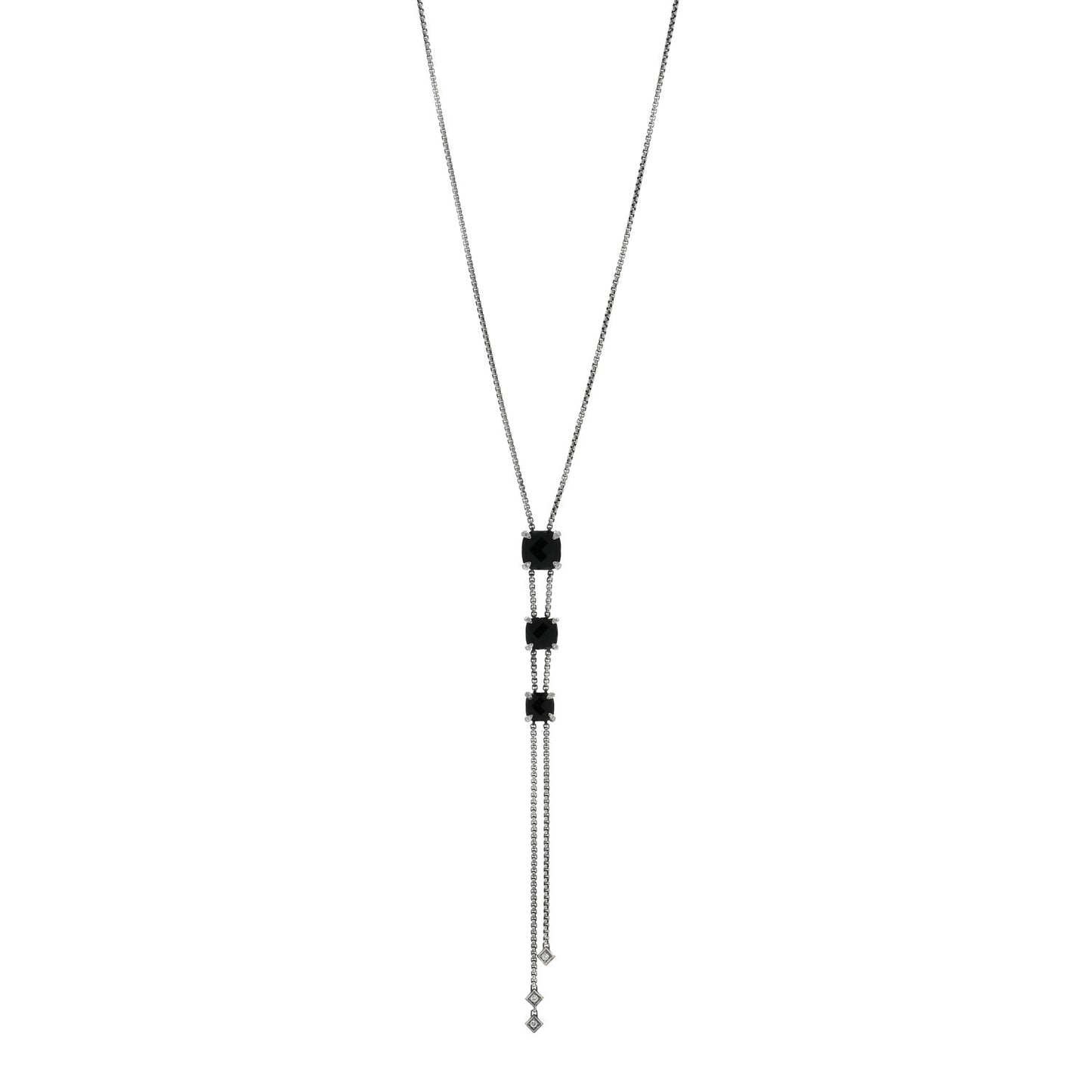 Sterling Silver Diamond Black Onyx Chatelaine Y Necklace