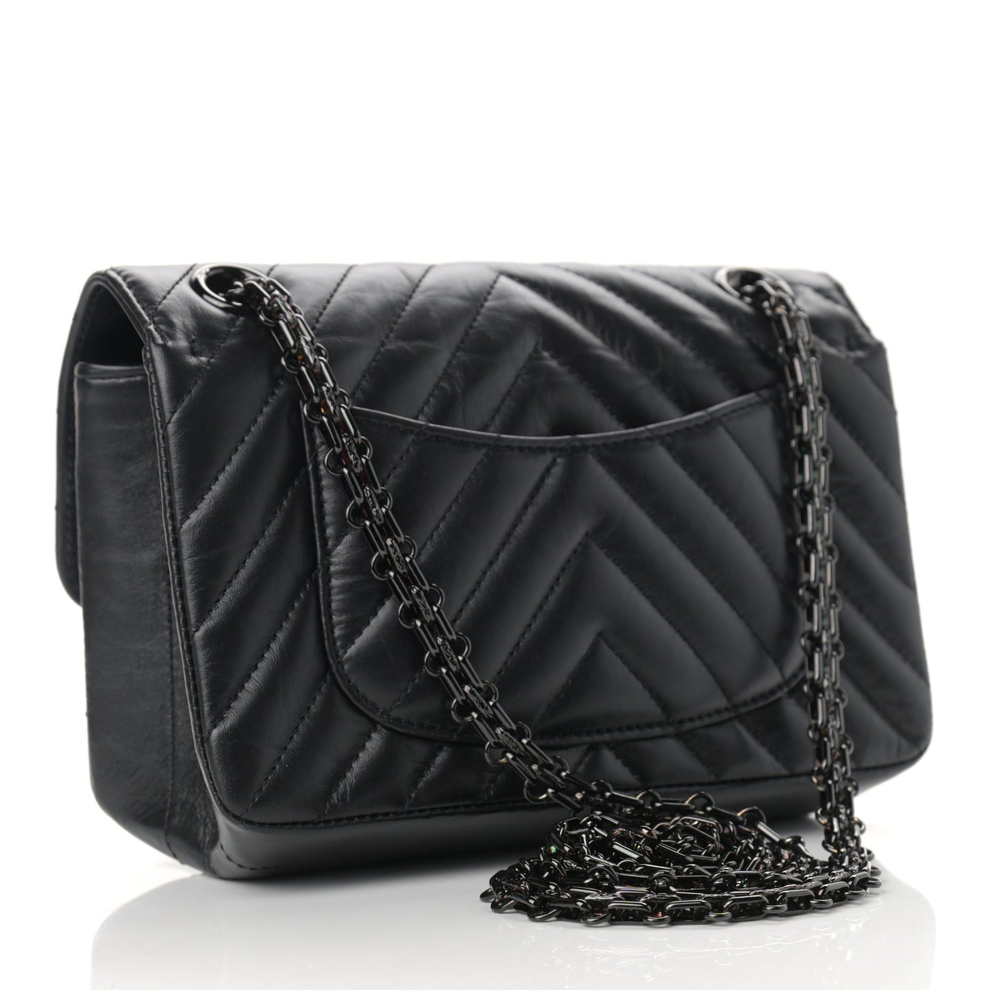 Aged Calfskin Chevron Quilted 2.55 Reissue Mini Flap So Black