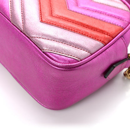 Gucci Laminated Nappa Matelasse Small GG Marmont Chain Shoulder Bag Fuxia Rosso Rosa 12 of 15