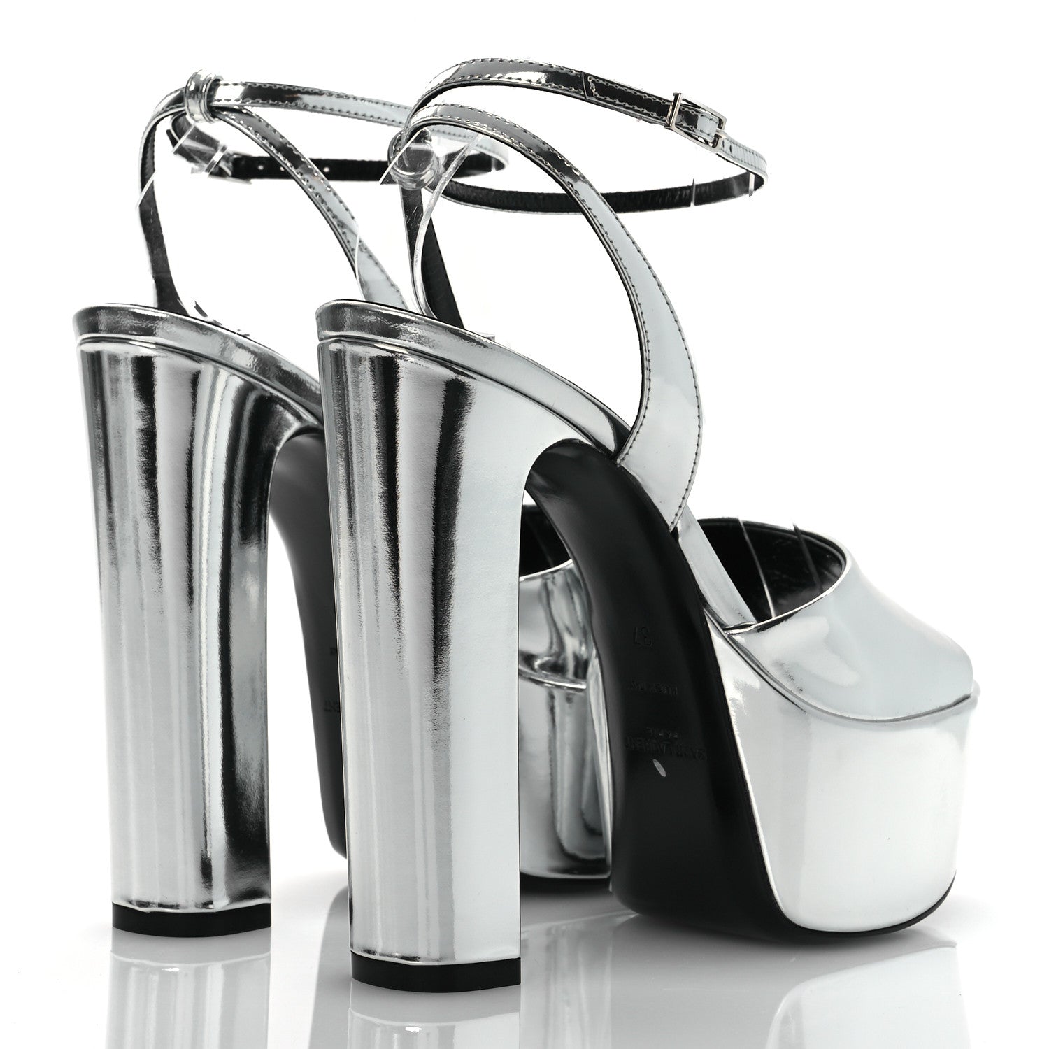 Saint Laurent Metallic Patent Sexy 95 Tanouk Platform Sandals 37 Argento 4 of 13