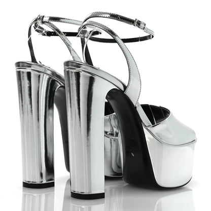 Saint Laurent Metallic Patent Sexy 95 Tanouk Platform Sandals 37 Argento 4 of 13