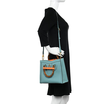 Gucci Wonka Grain Calfskin Small Diana Tote Bag Dusty Azure Orange Fluo 2 of 10