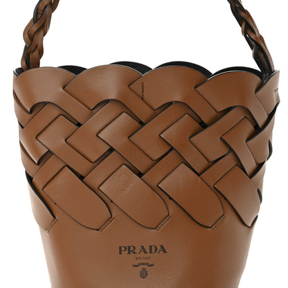 Prada Vitello Intreccio Tress Bucket Bag Cognac Black 8 of 14
