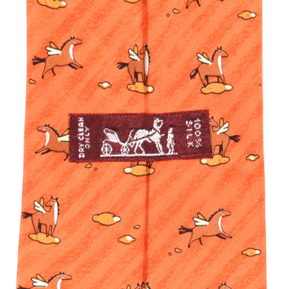 Hermes Printed Silk Mens Pegasus Neck Tie Orange 4 of 5