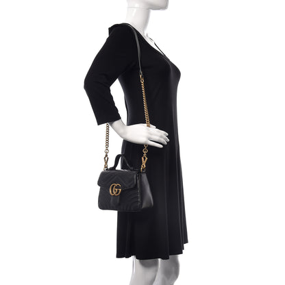 Gucci Calfskin Matelasse Mini GG Marmont Top Handle Shoulder Bag Black 2 of 10
