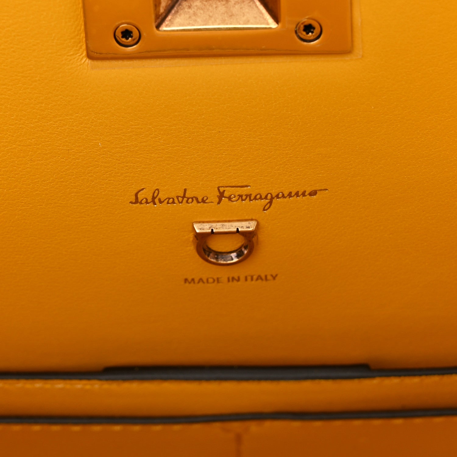 Salvatore Ferragamo Hammered Calfskin Medium The Studio Box Bag Sunshine 7 of 10
