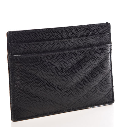 Saint Laurent Grain De Poudre Matelasse Chevron Monogram Credit Card Case Black 3 of 10