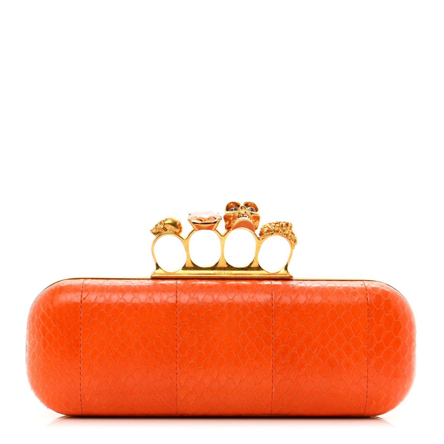 Snakeskin Knuckle Box Clutch Orange