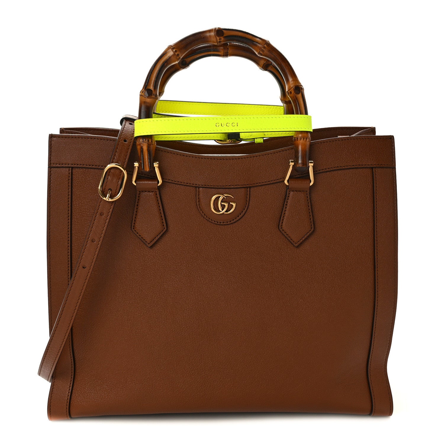 Gucci Wonka Grain Calfskin Medium Diana Tote Bag Cuir Yellow Fluo 1 of 9