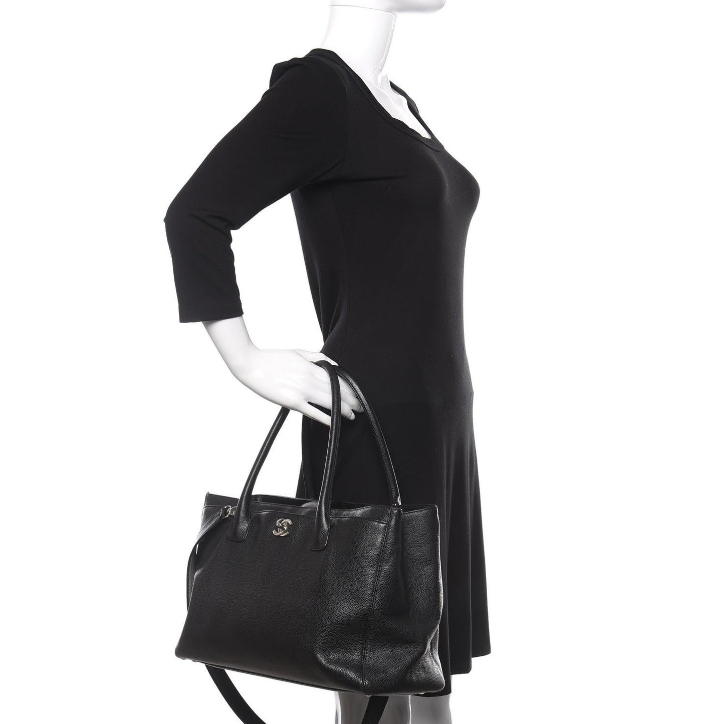 Calfskin Cerf Executive Shopper Tote Black