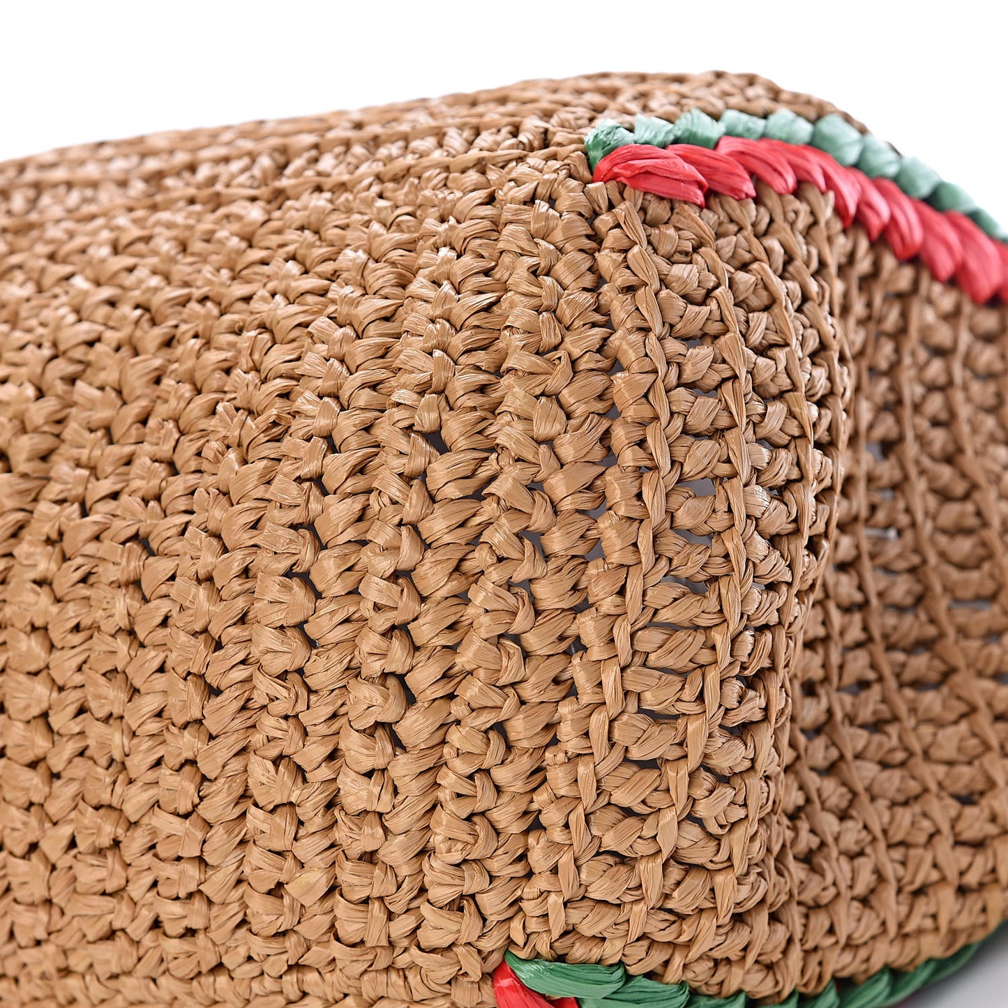 Raffia Effect Large GG Marmont Shoulder Tote Bag Natural Red Green