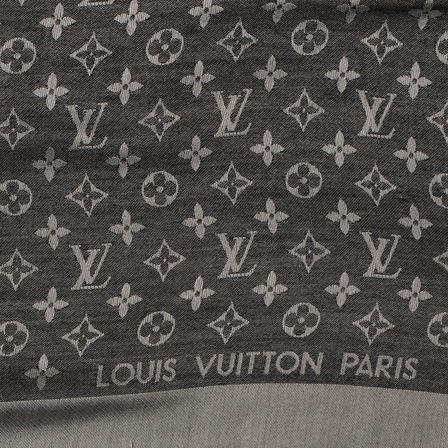 Louis Vuitton Silk Wool Monogram Denim Shawl Black 4 of 5