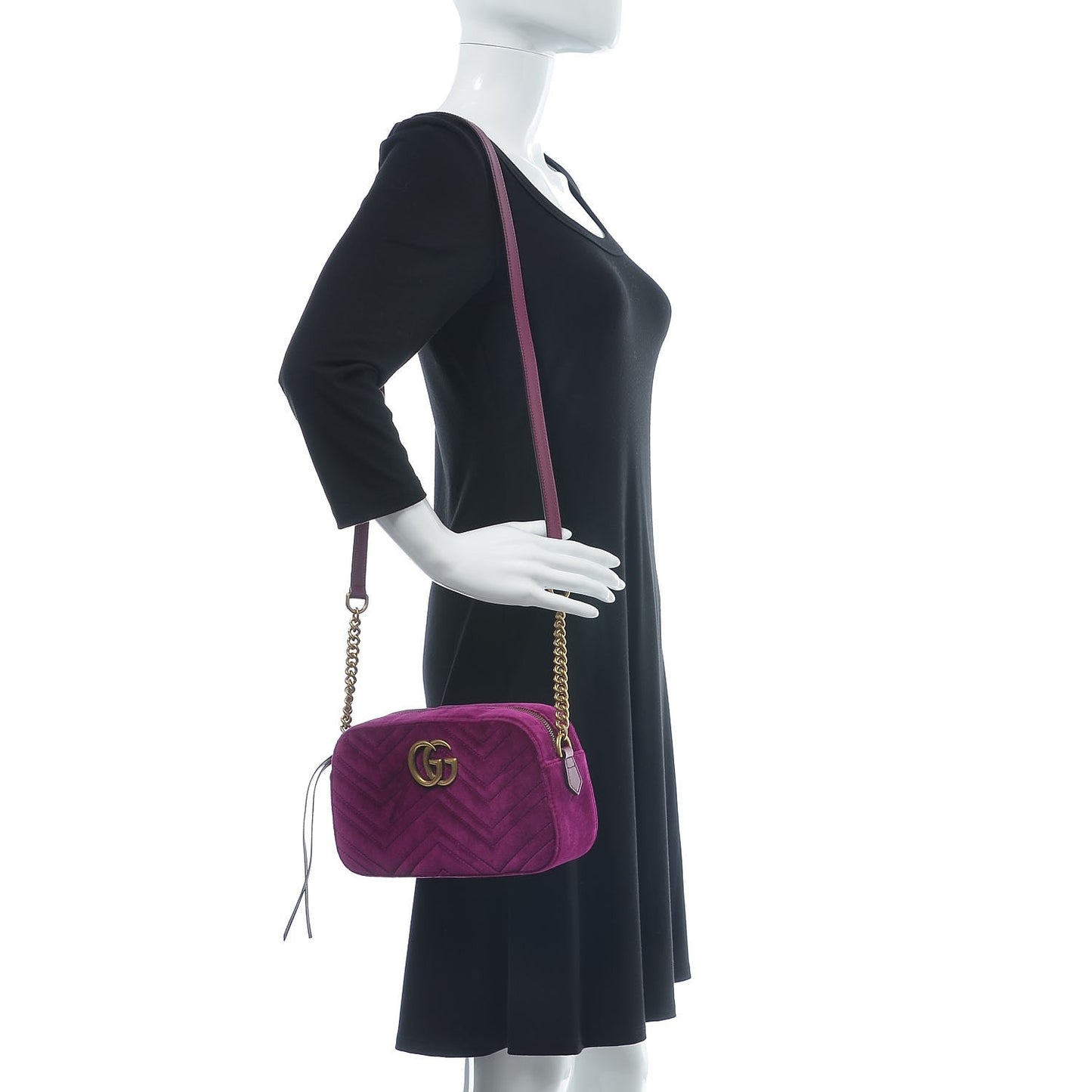 Velvet Matelasse Small GG Marmont Chain Shoulder Bag Fuchsia Violet Cyclamen