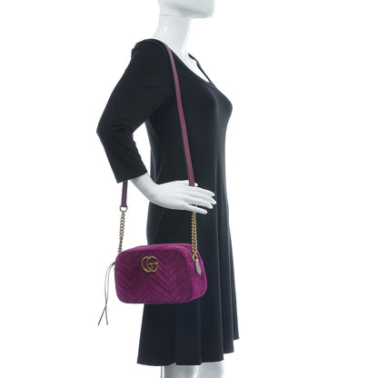 Gucci Velvet Matelasse Small GG Marmont Chain Shoulder Bag Fuchsia Violet Cyclamen 2 of 8