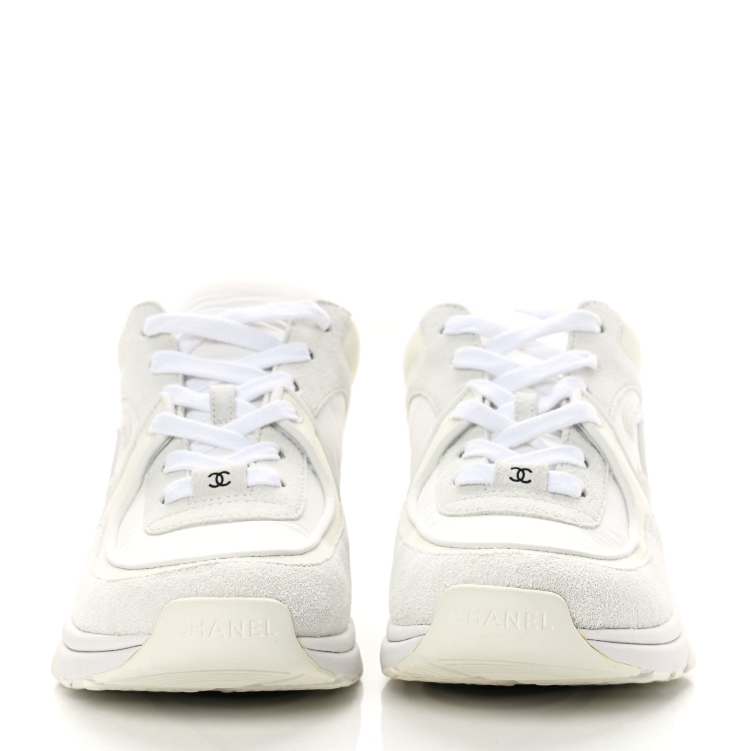 Chanel Suede Calfskin Fabric CC Sneakers 39 White 2 of 11