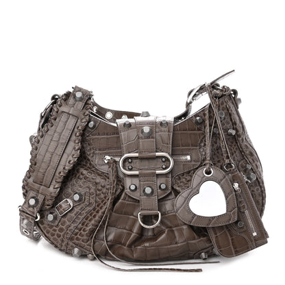 Balenciaga Extra Supple Calfskin Crocodile Embossed Medium Le Cagole Shoulder Bag Medium Grey 1 of 9