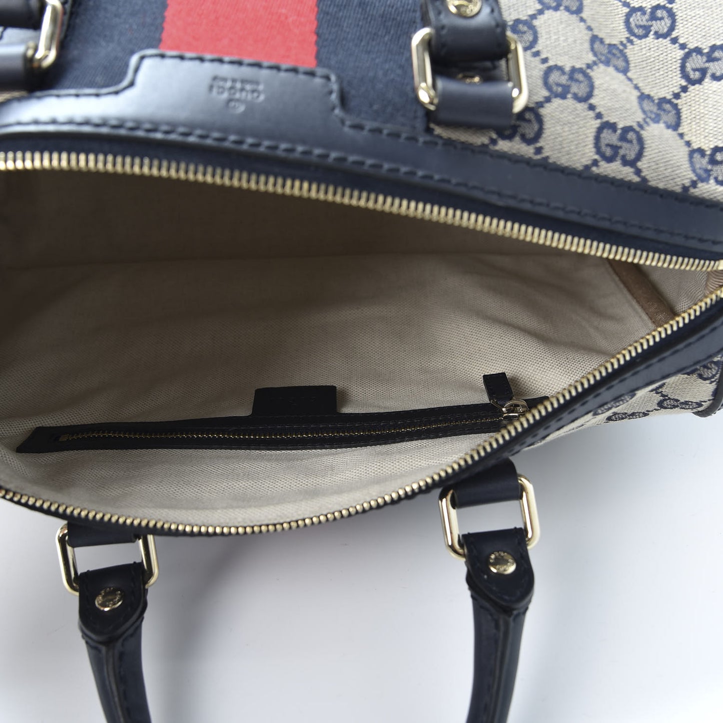 Monogram Selleria Calfskin Vintage Web Medium Boston Beige Blue