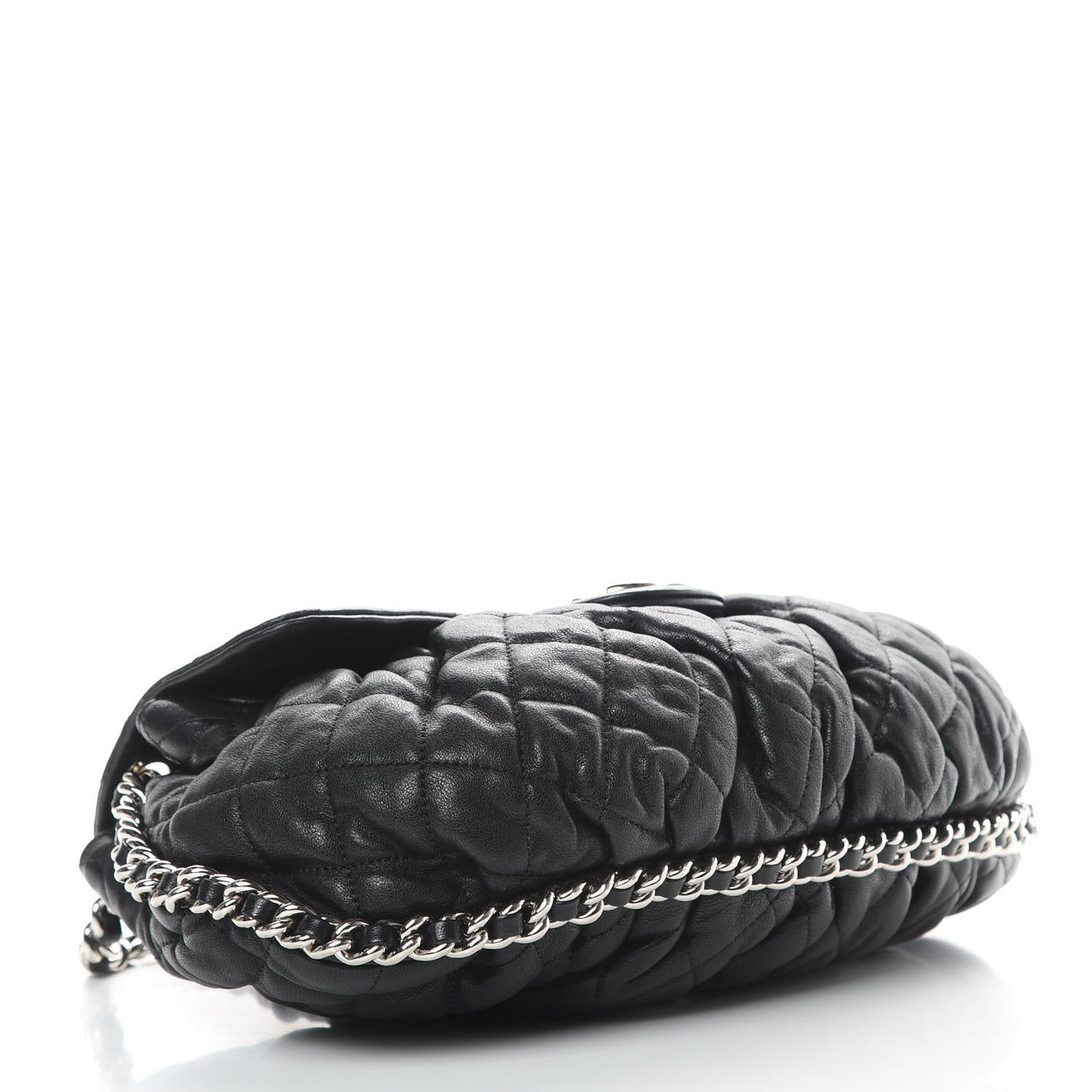 Washed Lambskin Quilted Medium Chain Around Messenger Black