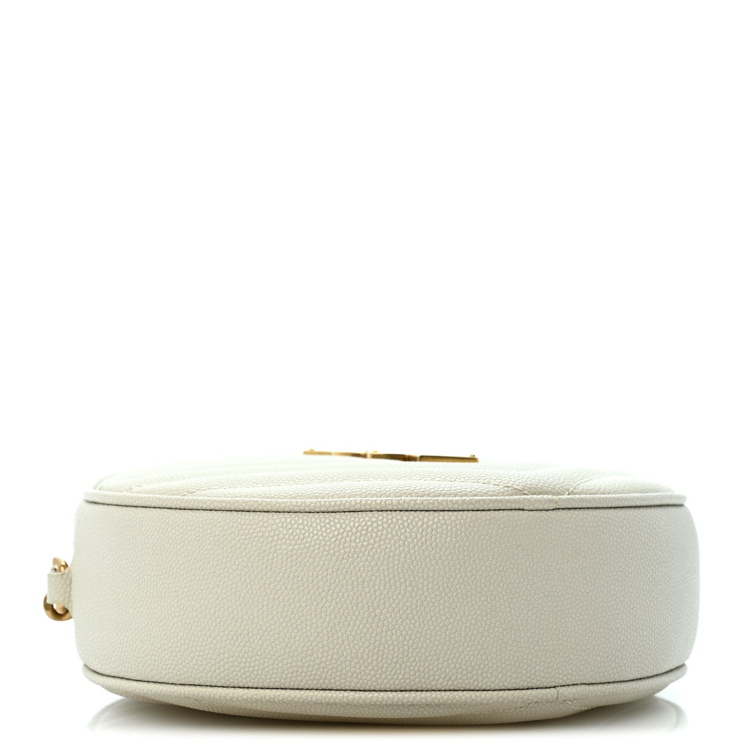 Saint Laurent Grain De Poudre Matelasse Chevron Quilted Round Vinyle Camera Bag Crema Soft 4 of 14