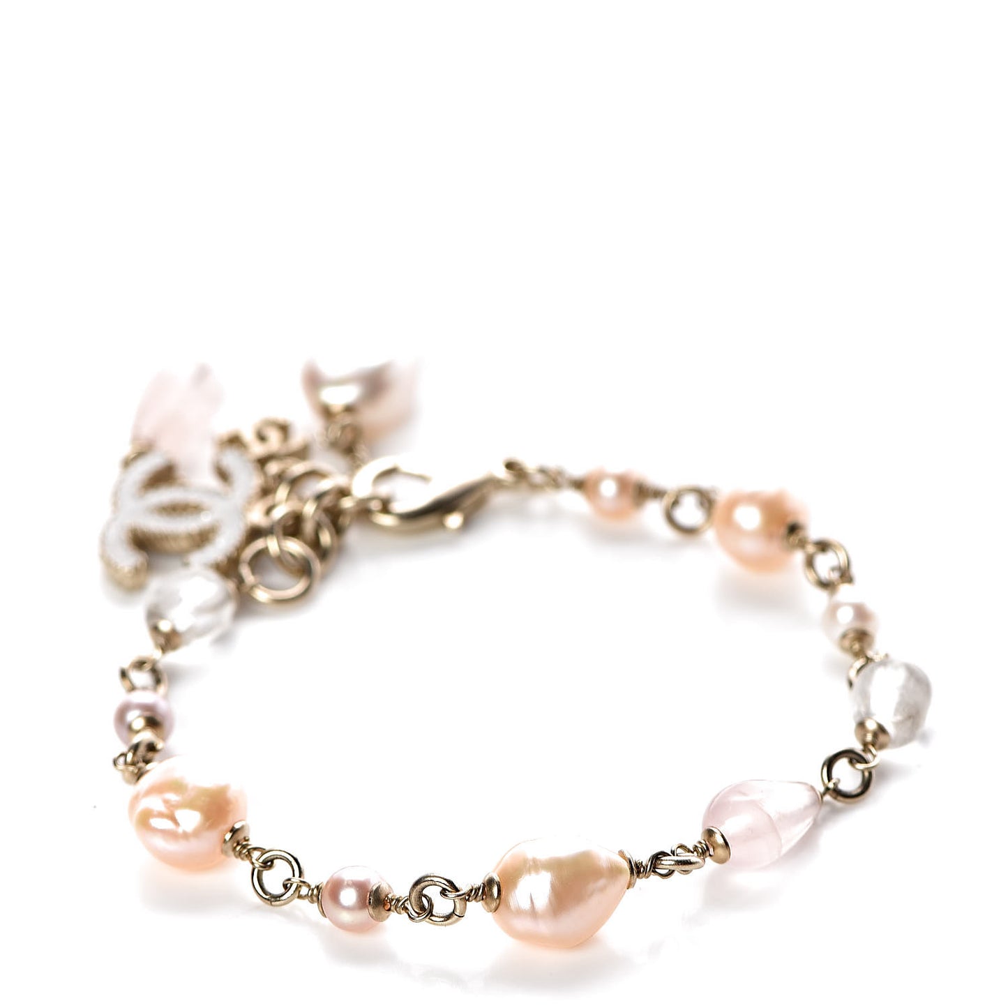 Pearl Beaded Crystal Star CC Bracelet Pink Gold
