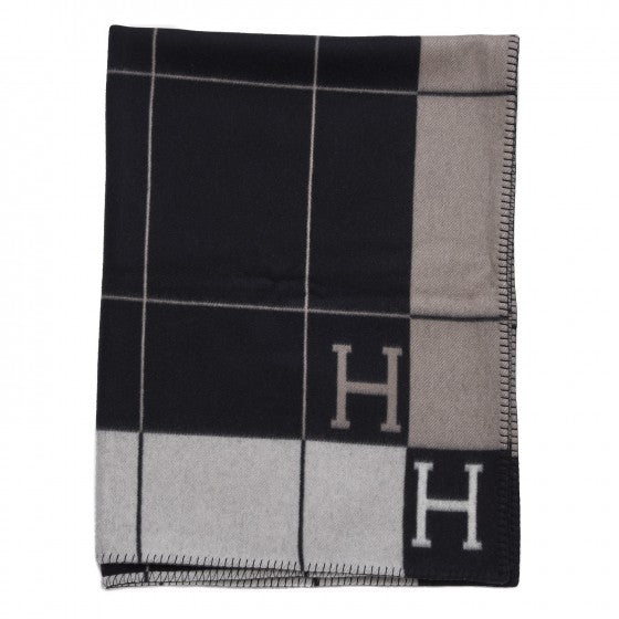 Hermes Wool Cashmere Avalon III Blanket Ecru Black 1 of 6