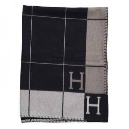 Hermes Wool Cashmere Avalon III Blanket Ecru Black 1 of 6