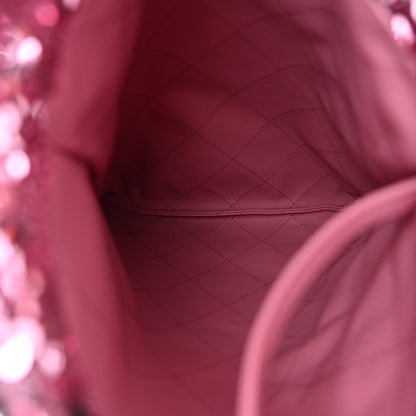 Chanel Sequin Logo Shopping Tote Black Pink 6 of 11