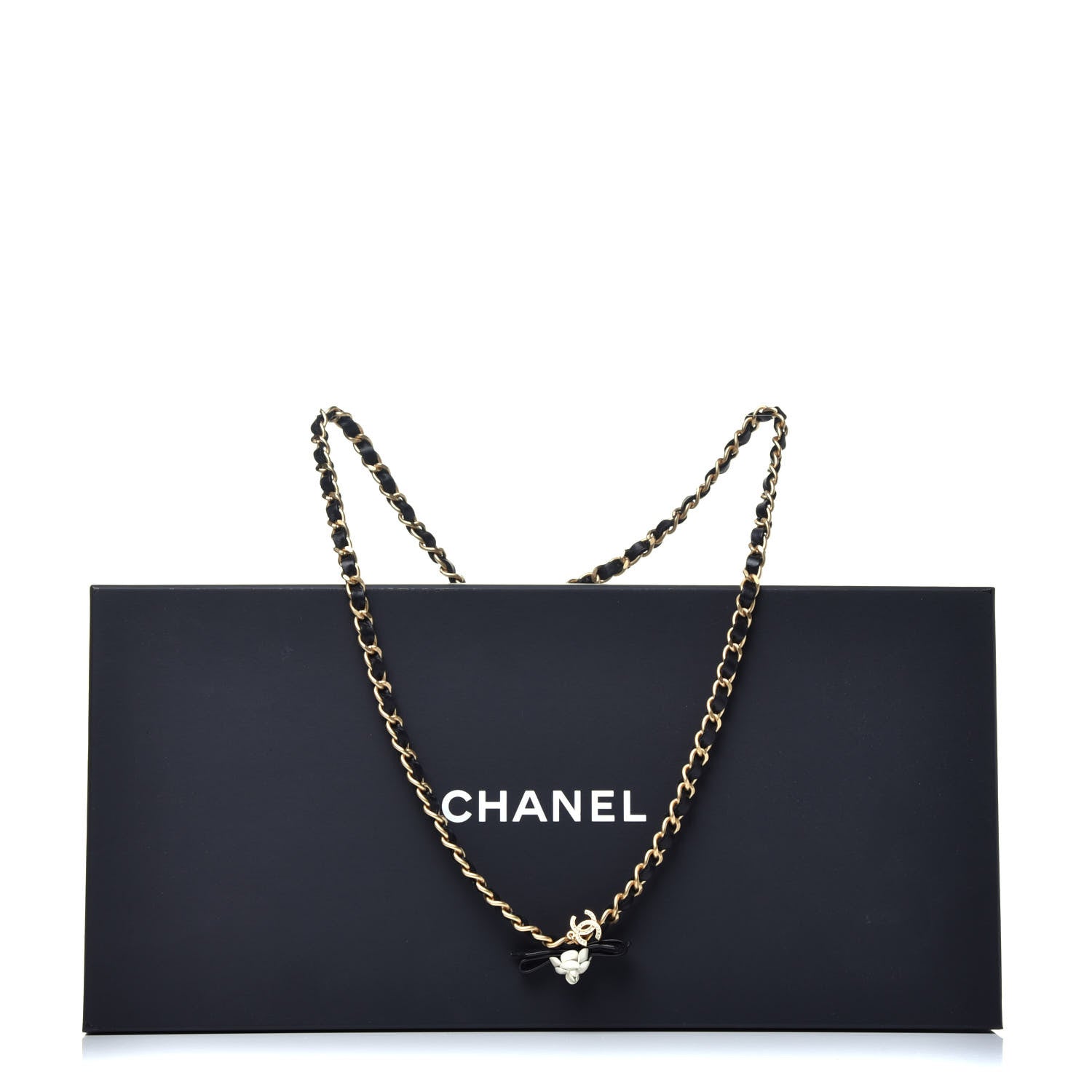 Chanel Calfskin Crystal Chain Camellia Belt 85 Black Gold 8 of 8