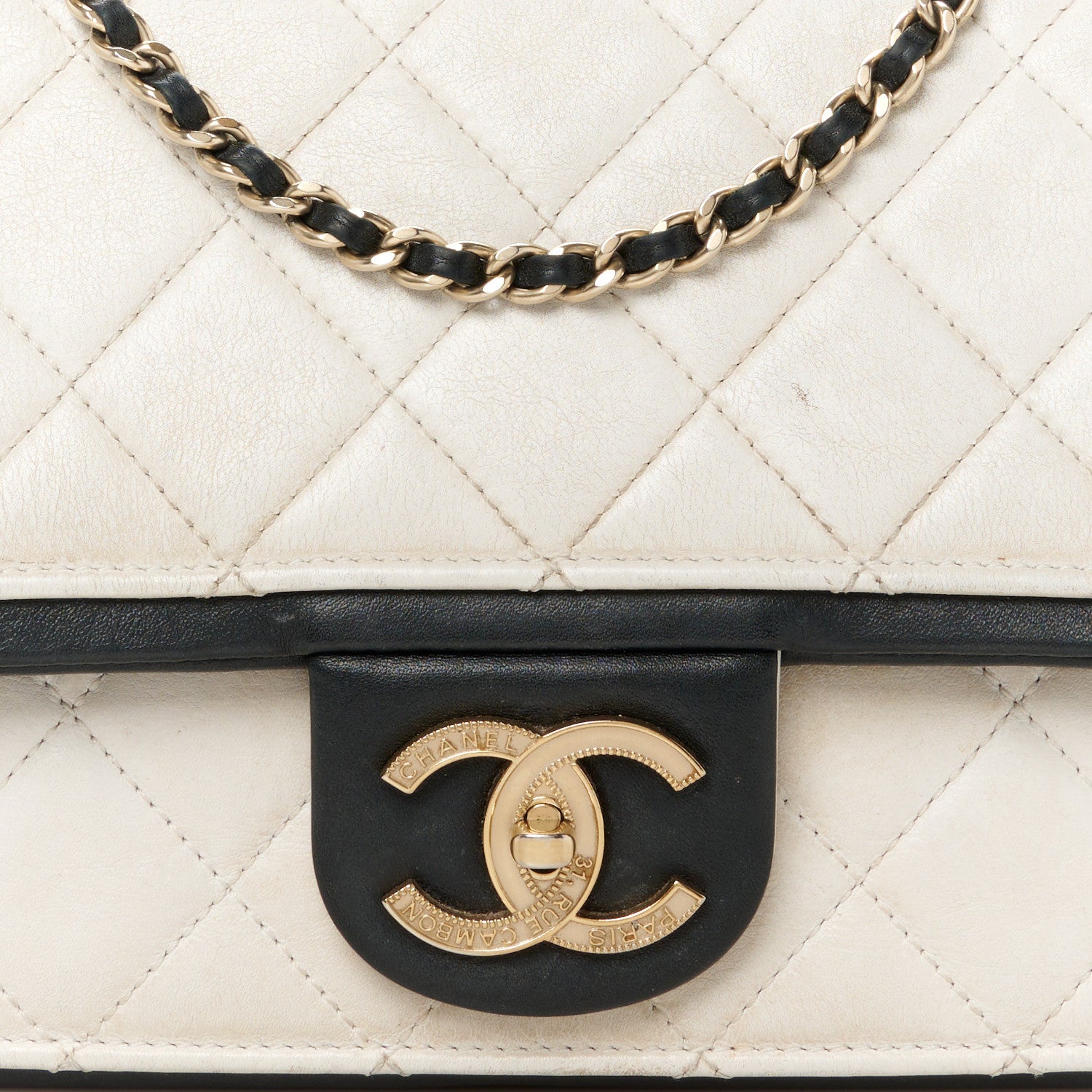 Chanel Calfskin Quilted Medium Graphic Flap White Black 9 of 12