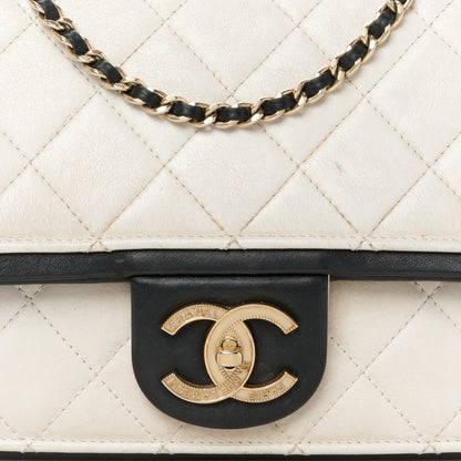 Chanel Calfskin Quilted Medium Graphic Flap White Black 9 of 12