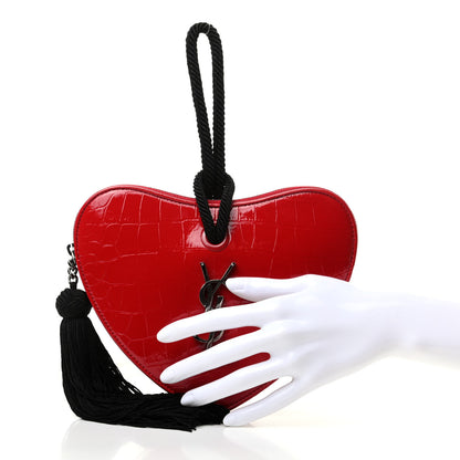 Saint Laurent Patent Crocodile Embossed Sac Coeur Heart Shaped Clutch Red 2 of 7