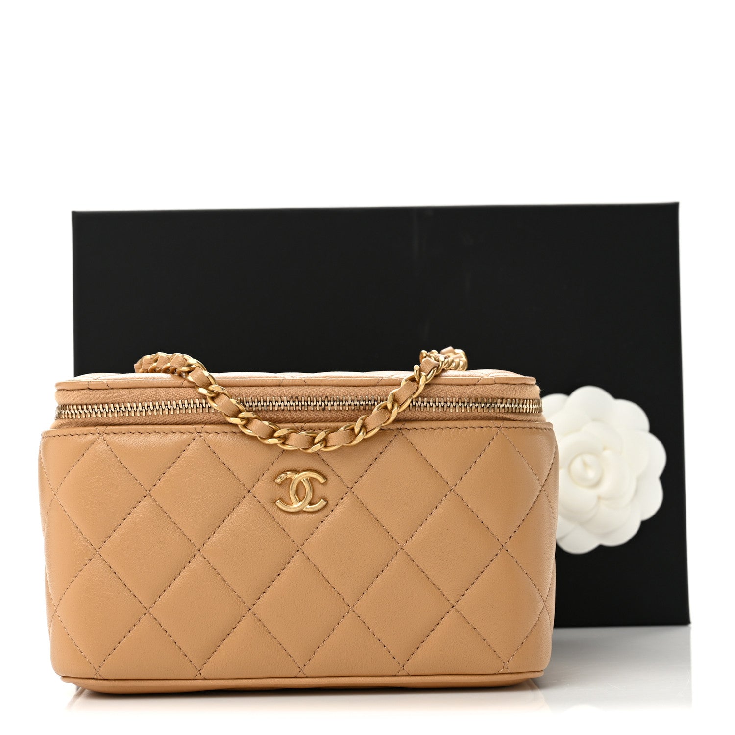 Chanel Lambskin Quilted Pearl Crush Small Vanity Case With Chain Beige 11 of 11