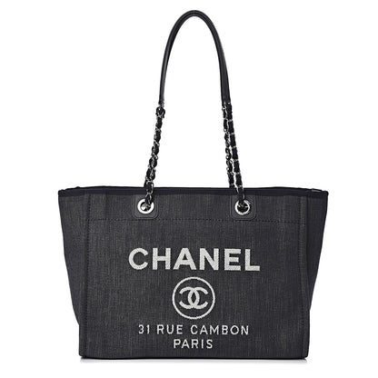 Chanel Denim Small Deauville Tote Dark Blue 1 of 11