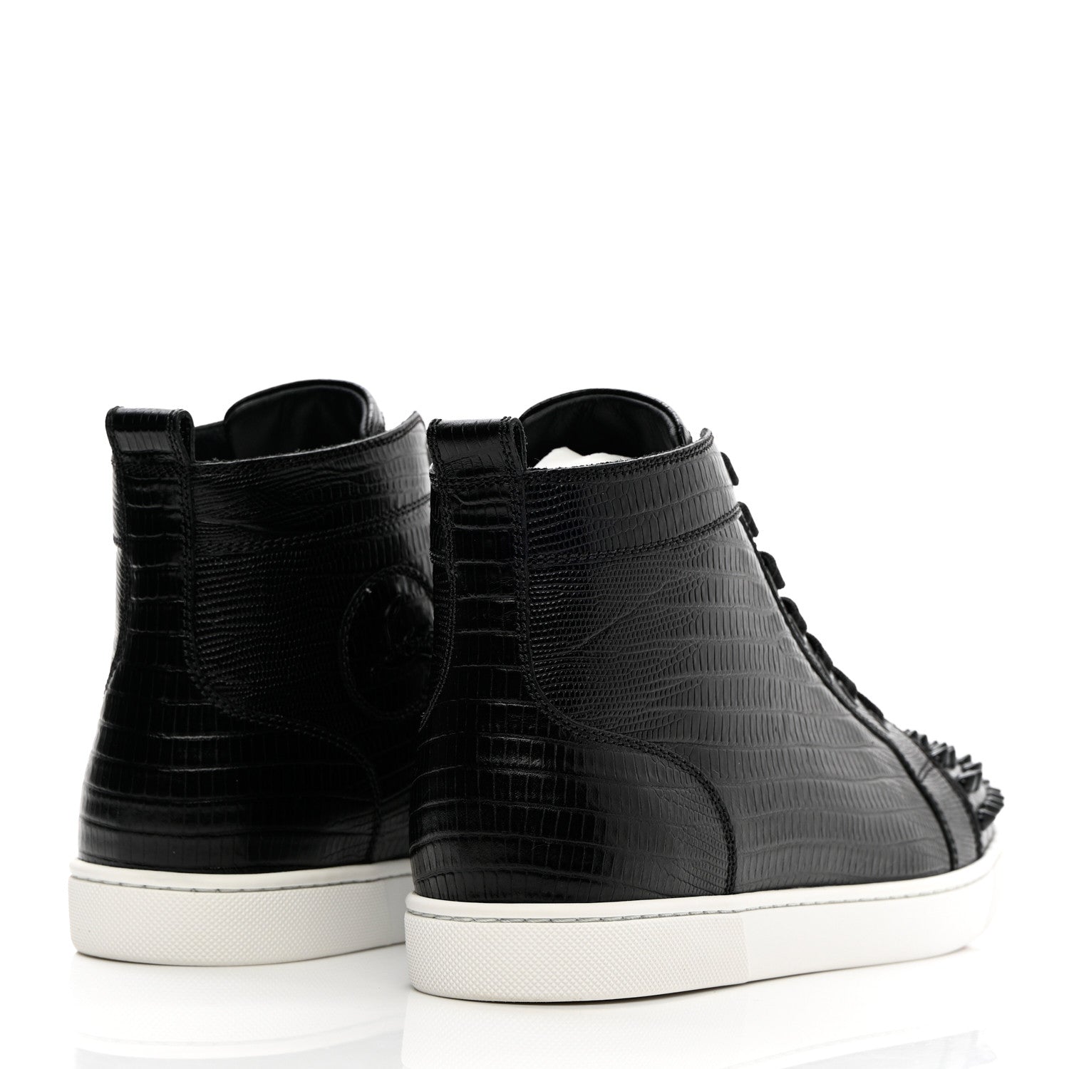 Christian Louboutin Calfskin Lizard Embossed Womens Lou Spikes Flat Sneakers 40.5 Black 4 of 13