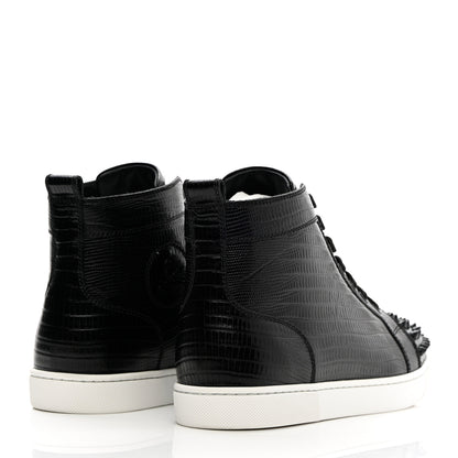 Christian Louboutin Calfskin Lizard Embossed Womens Lou Spikes Flat Sneakers 40.5 Black 4 of 13