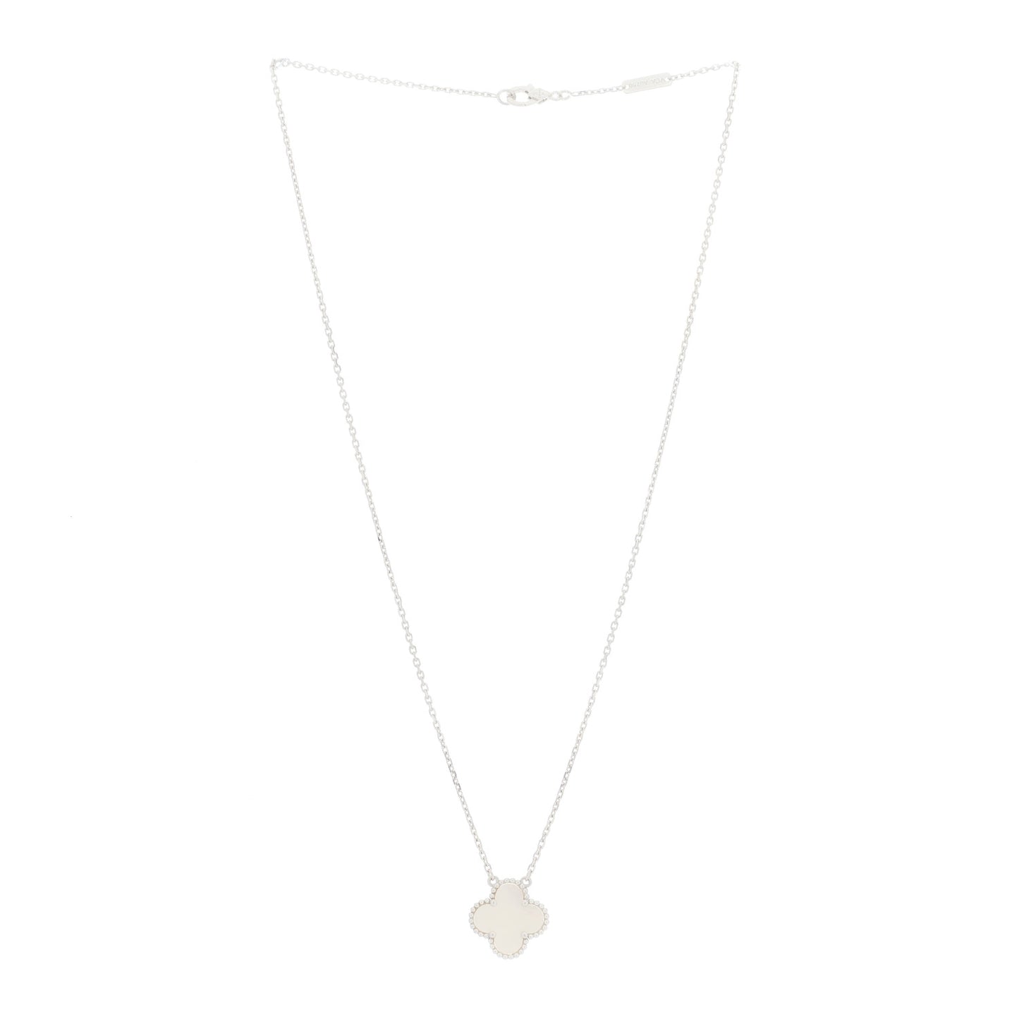 18K White Gold Mother of Pearl Vintage Alhambra Pendant Necklace