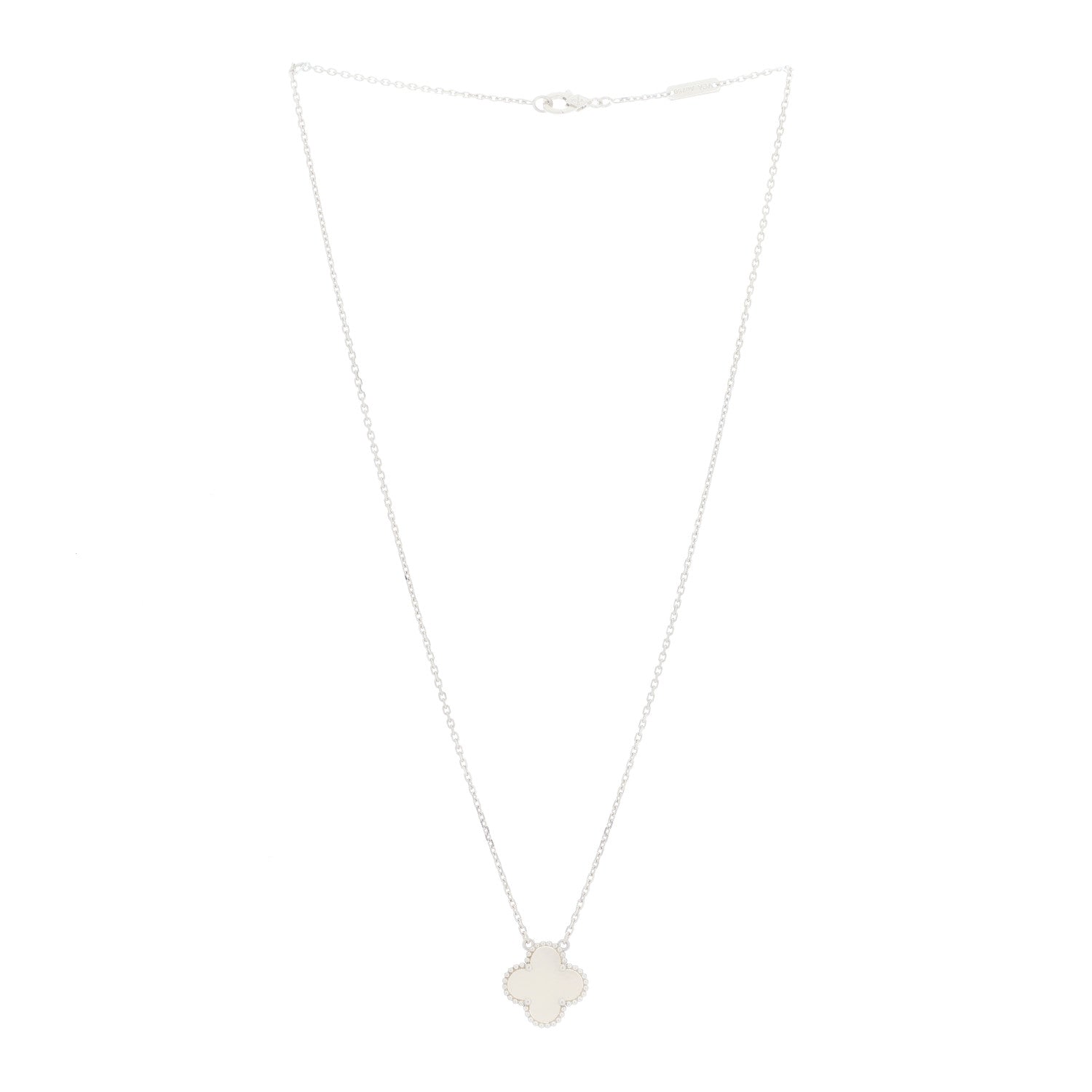 Van Cleef & Arpels 18K White Gold Mother of Pearl Vintage Alhambra Pendant Necklace 2 of 3