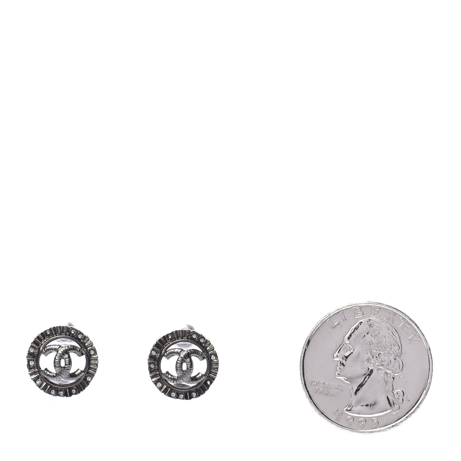Chanel Ruthenium Crystal CC Round Earrings Silver 2 of 5