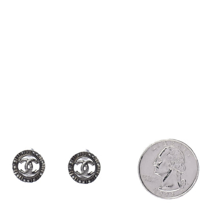 Chanel Ruthenium Crystal CC Round Earrings Silver 2 of 5