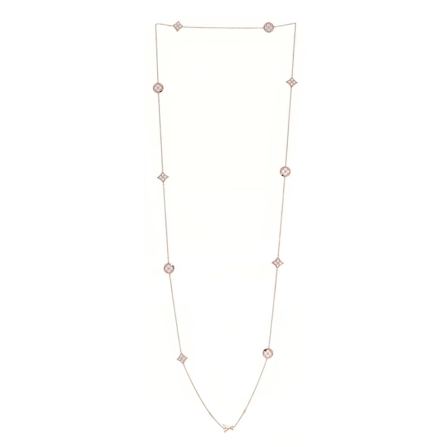18K Pink Gold Diamond Mother of Pearl Blossom Sautoir Necklace