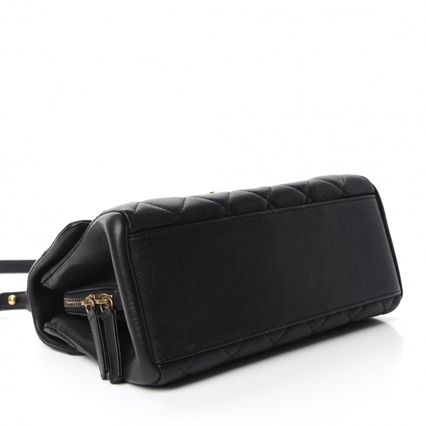 Shiny Sheepskin Quilted Small Trapezio Flap Black