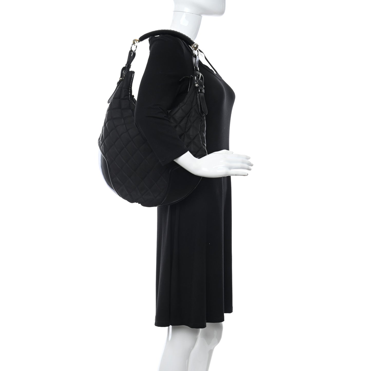 Nylon Calfskin Quilted Hoxton Hobo Black