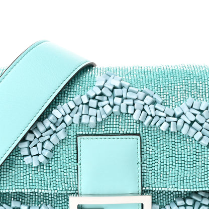 Fendi Rolling Stone Vitello Seta Bead Embroidered Re-Edition Baguette Spring Turquoise 8 of 10