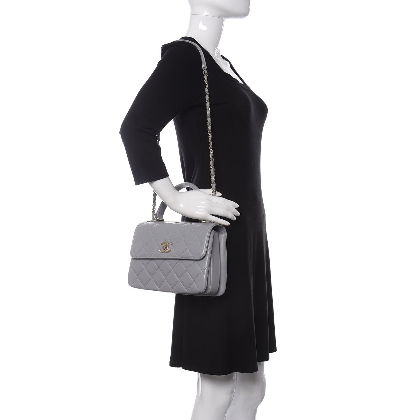Lambskin Quilted Small Trendy CC Flap Dual Handle Bag Grey