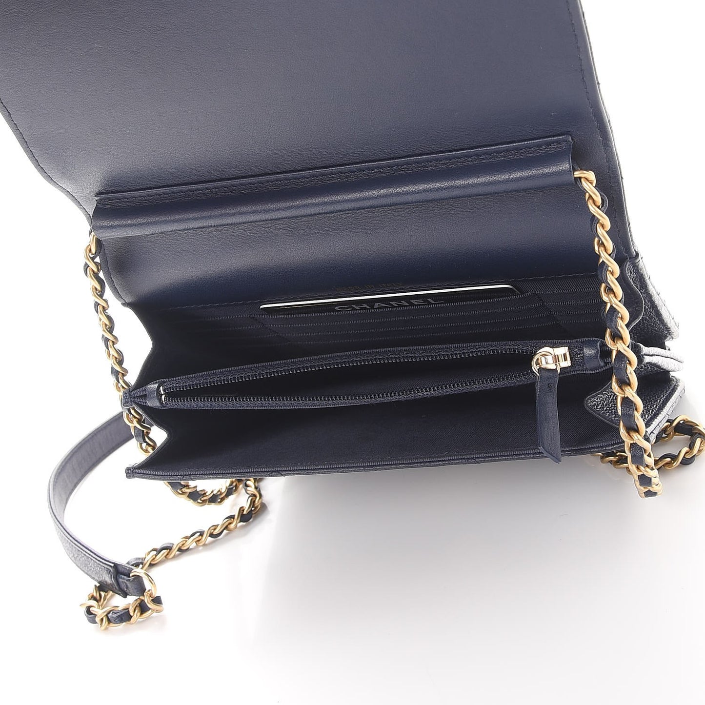 Letter Calfskin Embossed Quilted Square Wallet On Chain WOC Navy
