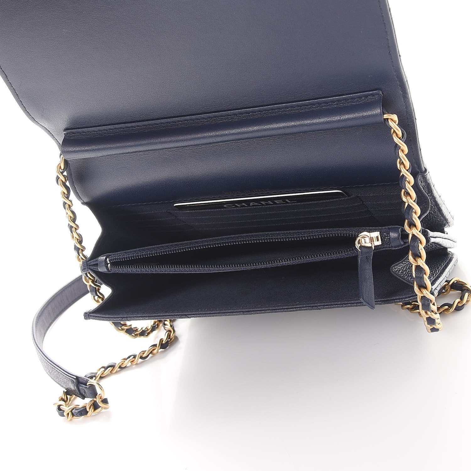 Chanel Letter Calfskin Embossed Quilted Square Wallet On Chain WOC Navy 5 of 9