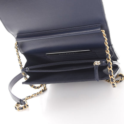 Chanel Letter Calfskin Embossed Quilted Square Wallet On Chain WOC Navy 5 of 9